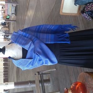 Traditional blue and silver Mexican serape shawl